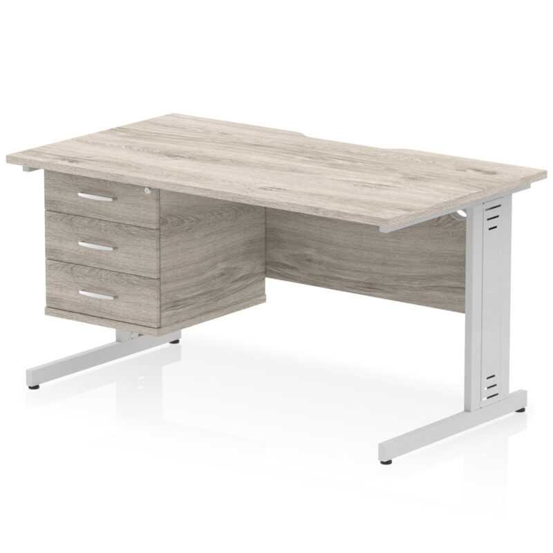 Impulse Scalloped Edge 1400mm Cable Managed Straight Desk With Single Fixed Pedestal - Image 25