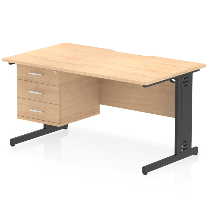 Impulse Scalloped Edge 1400mm Cable Managed Straight Desk With Single Fixed Pedestal - Image 27