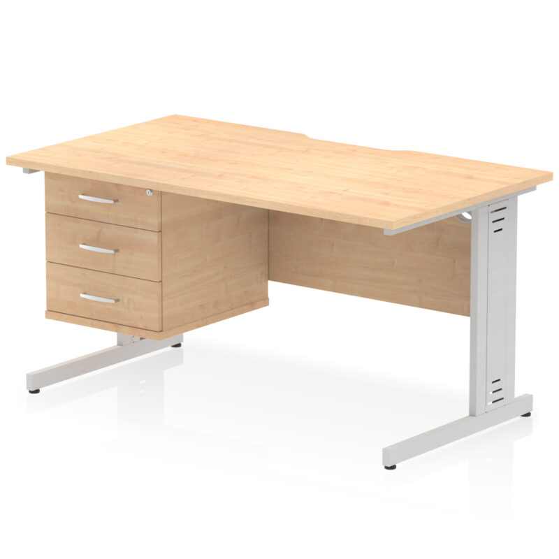 Impulse Scalloped Edge 1400mm Cable Managed Straight Desk With Single Fixed Pedestal - Image 28