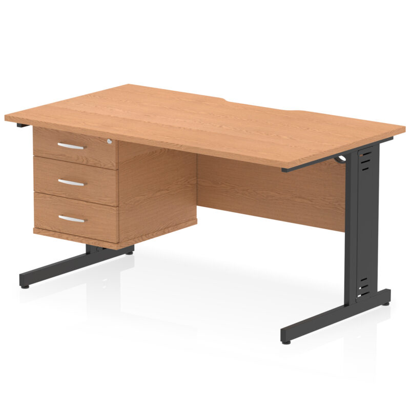 Impulse Scalloped Edge 1400mm Cable Managed Straight Desk With Single Fixed Pedestal - Image 30