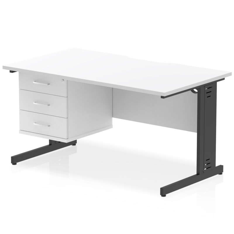 Impulse Scalloped Edge 1400mm Cable Managed Straight Desk With Single Fixed Pedestal - Image 36