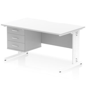 Impulse Scalloped Edge 1400mm Cable Managed Straight Desk With Single Fixed Pedestal - Image 38