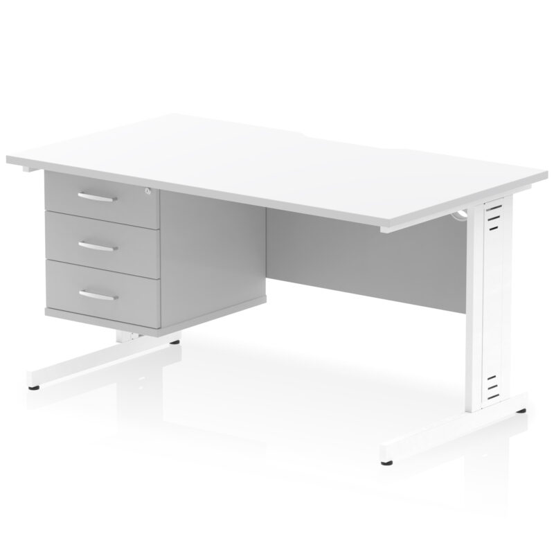 Impulse Scalloped Edge 1400mm Cable Managed Straight Desk With Single Fixed Pedestal - Image 38