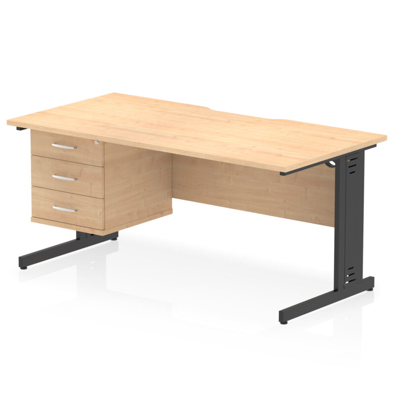 Impulse Scalloped Edge 1600mm Cable Managed Straight Desk With Single Fixed Pedestal - Image 27