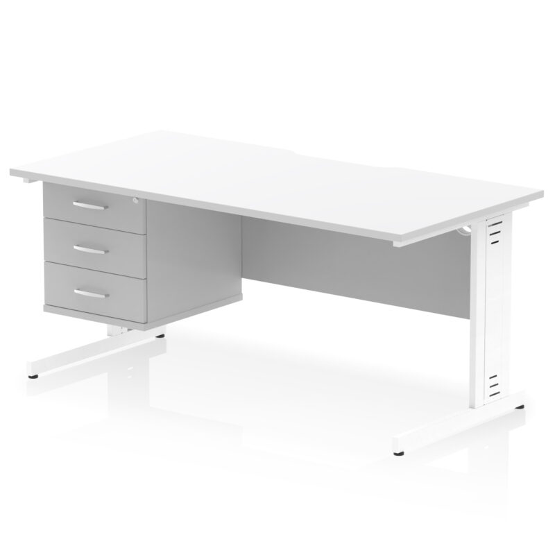 Impulse Scalloped Edge 1600mm Cable Managed Straight Desk With Single Fixed Pedestal - Image 38