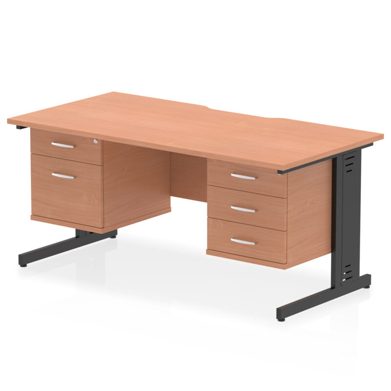 Impulse Scalloped Edge 1600mm Cable Managed Straight Desk With Two Fixed Pedestal - Image 4