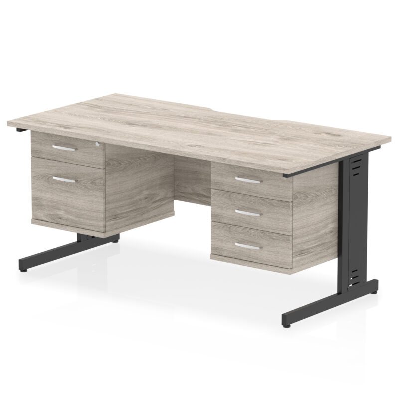 Impulse Scalloped Edge 1600mm Cable Managed Straight Desk With Two Fixed Pedestal - Image 7