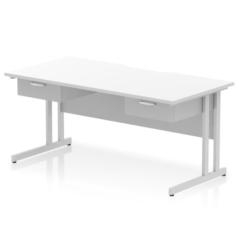 Impulse Scalloped Edge Cantilever Straight Desk With Two One Drawer Fixed Pedestals - Image 12