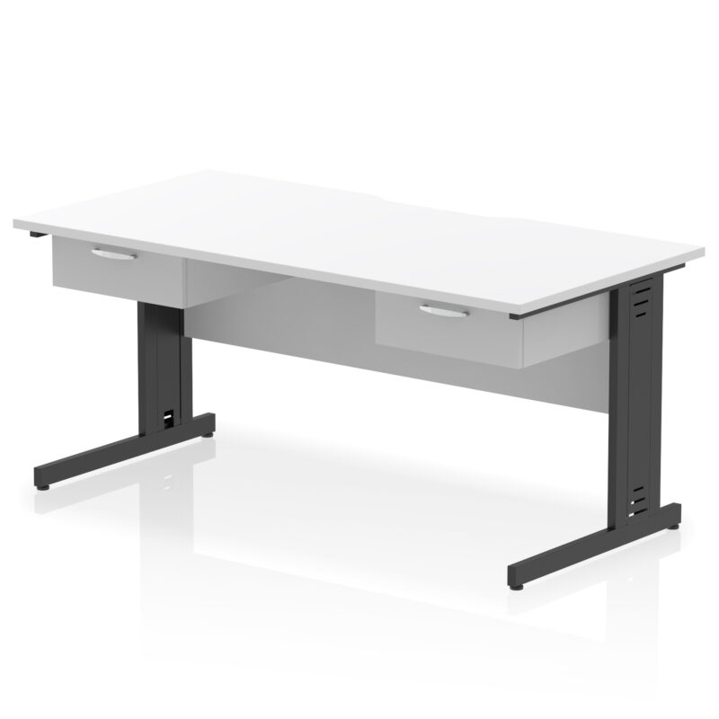 Impulse Scalloped Edge Cable Managed Straight Desk With Two One Drawer Fixed Pedestals - Image 6