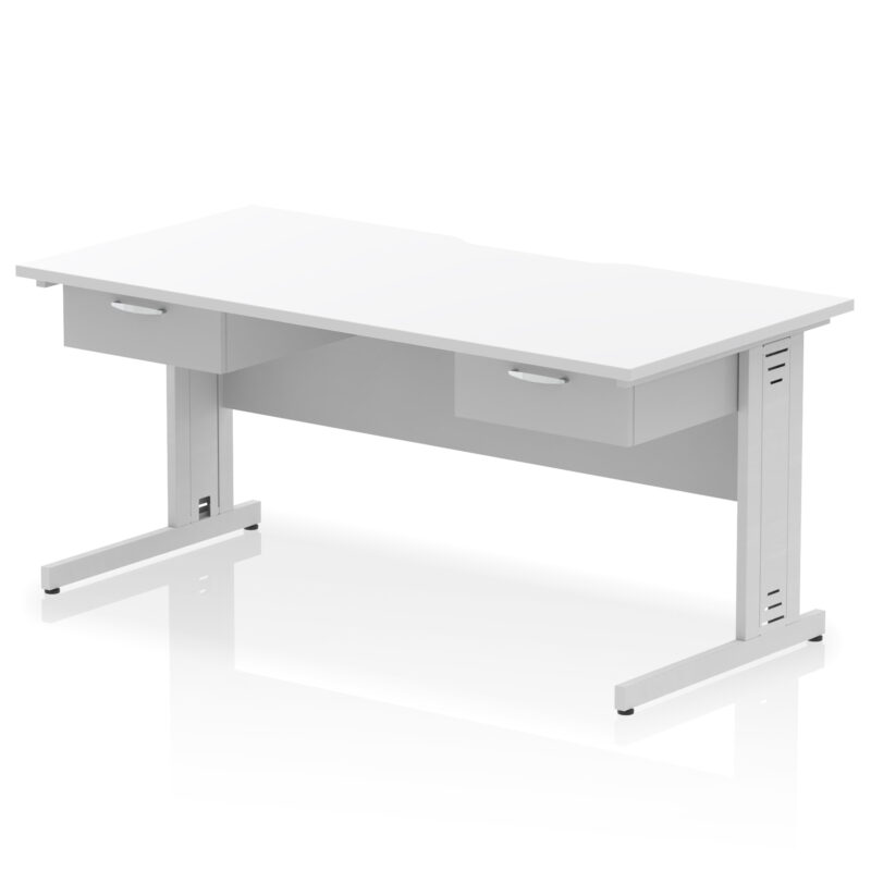 Impulse Scalloped Edge Cable Managed Straight Desk With Two One Drawer Fixed Pedestals - Image 12