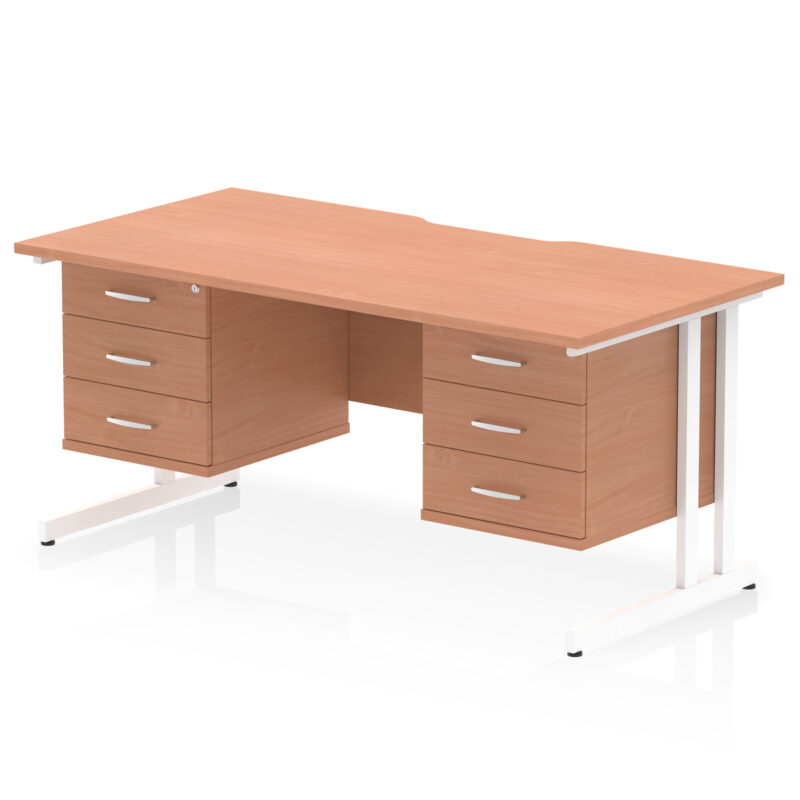 Impulse Scalloped Edge 1600mm Cantilever Straight Desk With Two Fixed Pedestal - Image 42