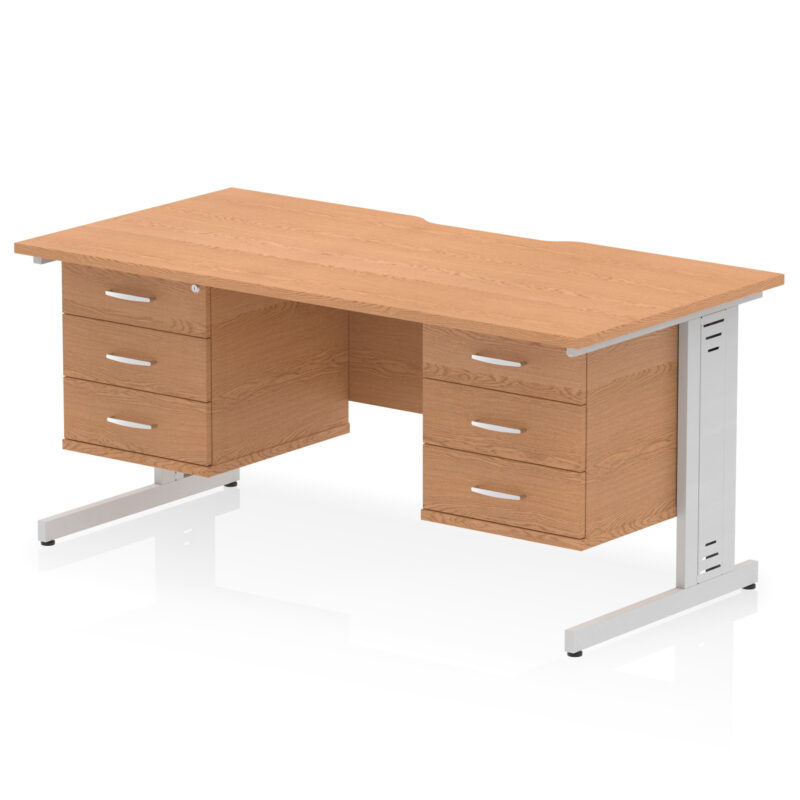 Impulse Scalloped Edge 1600mm Cable Managed Straight Desk With Two Fixed Pedestal - Image 50