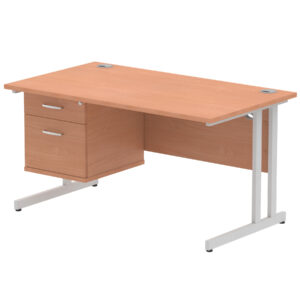 Impulse 1400mm Cantilever Straight Desk With Single Fixed Pedestal - Image 60
