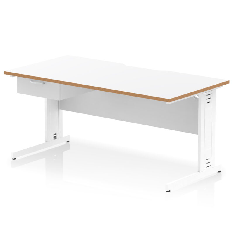 Impulse Scalloped Edge Cable Managed Straight Desk With Single One Drawer Fixed Pedestal - Image 39