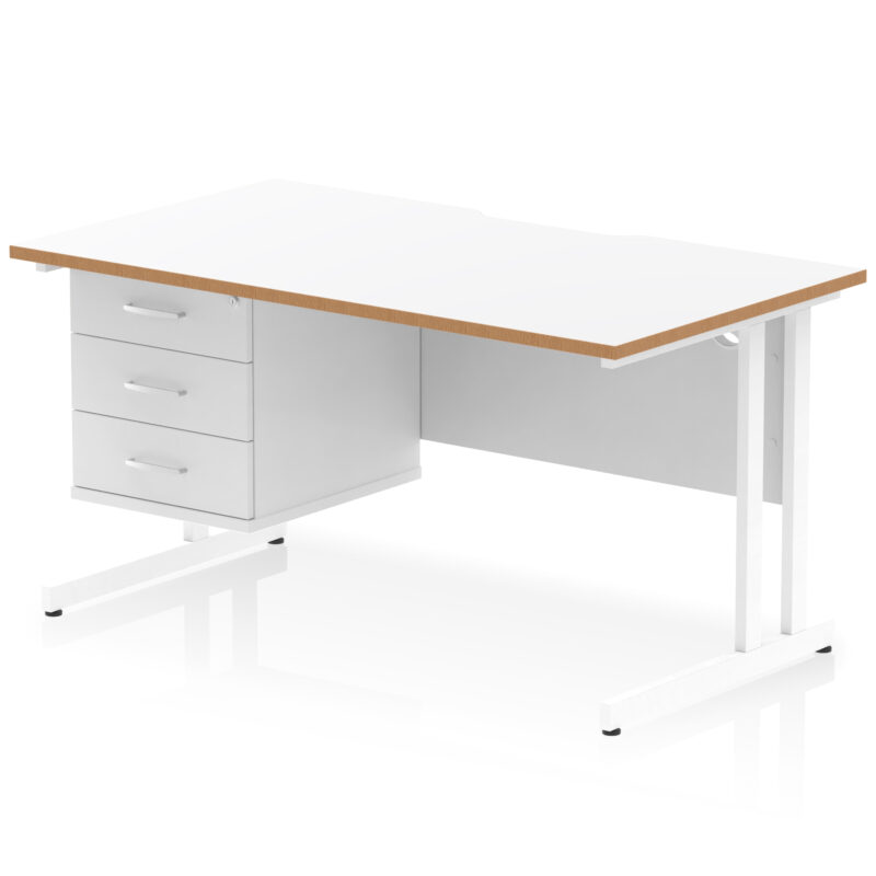 Impulse Scalloped Edge 1400mm Cantilever Straight Desk With Single Fixed Pedestal - Image 2