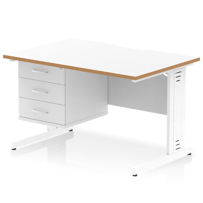 Impulse Scalloped Edge 1200mm Cable Managed Straight Desk With Single Fixed Pedestal - Image 2