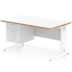 Impulse Scalloped Edge 1400mm Cable Managed Straight Desk With Single Fixed Pedestal - Image 2