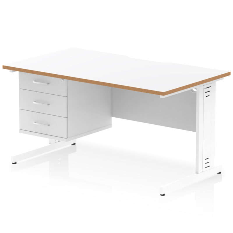 Impulse Scalloped Edge 1400mm Cable Managed Straight Desk With Single Fixed Pedestal - Image 2