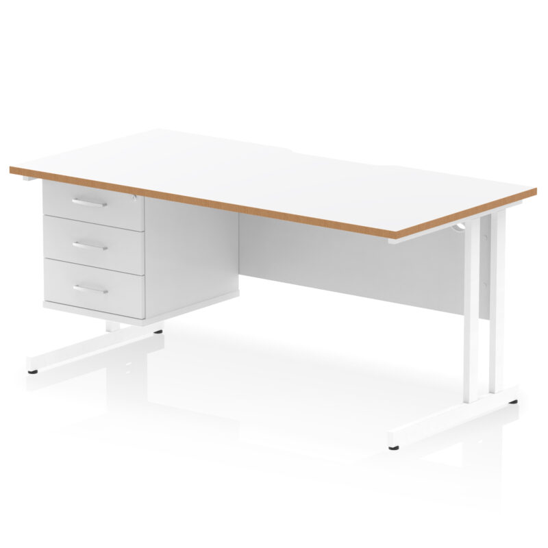 Impulse Scalloped Edge 1600mm Cable Managed Straight Desk With Single Fixed Pedestal - Image 2