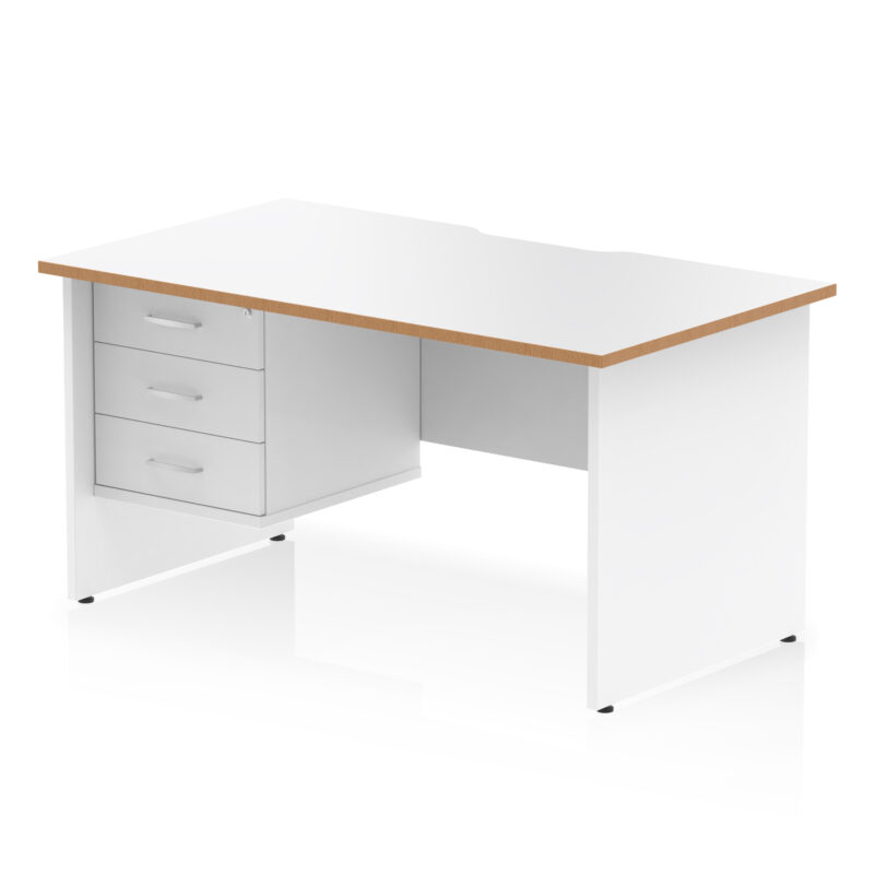 Impulse Scalloped Edge 1400mm Panel End Straight Desk With Single Fixed Pedestal - Image 2