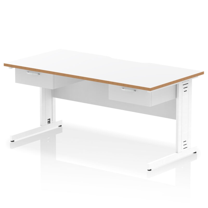 Impulse Scalloped Edge Cable Managed Straight Desk With Two One Drawer Fixed Pedestals - Image 13