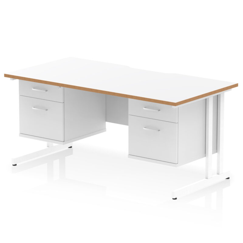 Impulse Scalloped Edge 1600mm Cantilever Straight Desk With Two Fixed Pedestal - Image 2