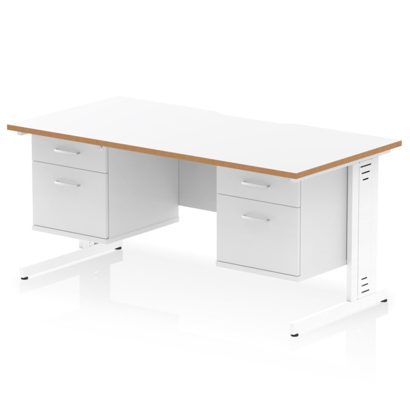 Impulse Scalloped Edge 1600mm Cable Managed Straight Desk With Two Fixed Pedestal - Image 2