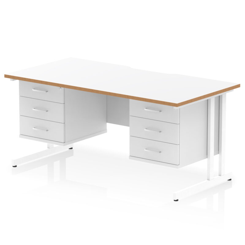Impulse Scalloped Edge 1600mm Cantilever Straight Desk With Two Fixed Pedestal - Image 3