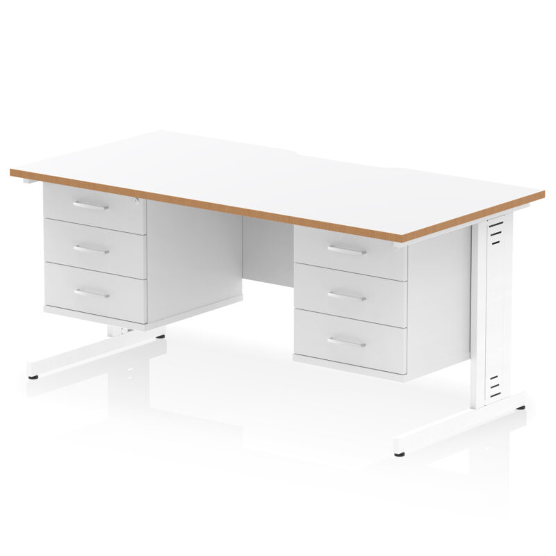 Impulse Scalloped Edge 1600mm Cable Managed Straight Desk With Two Fixed Pedestal - Image 3